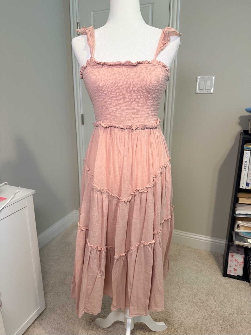 Listicle Blush Pink Smocked Maxi Dress with Ruffle Straps